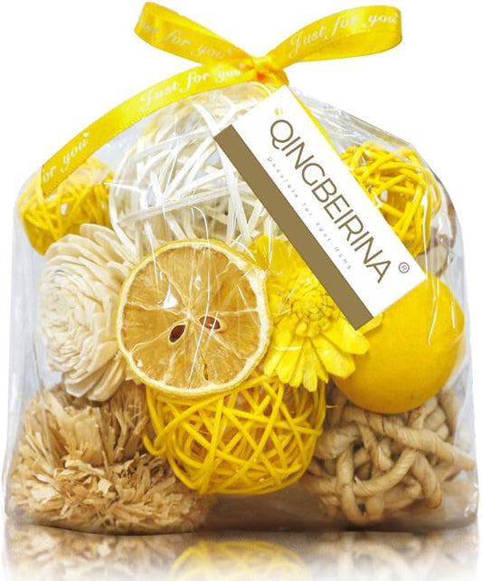 Qingbei Rina Yellow Decorative Balls for Bowls,Assorted Vase Filler for Centerpieces,Wicker Rattan Balls Decorative Orbs Woven Spheres,Summer Bowl Fillers for Home Decor,Wedding(Lemon)