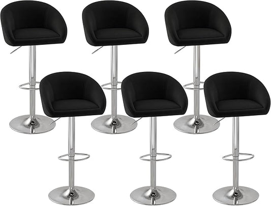 KCC Velvet Bar Stools Set of 6, Counter Height Bar Stools with Low Back, Swivel Barstool for Kitchen Island, Bar Pub (Black)