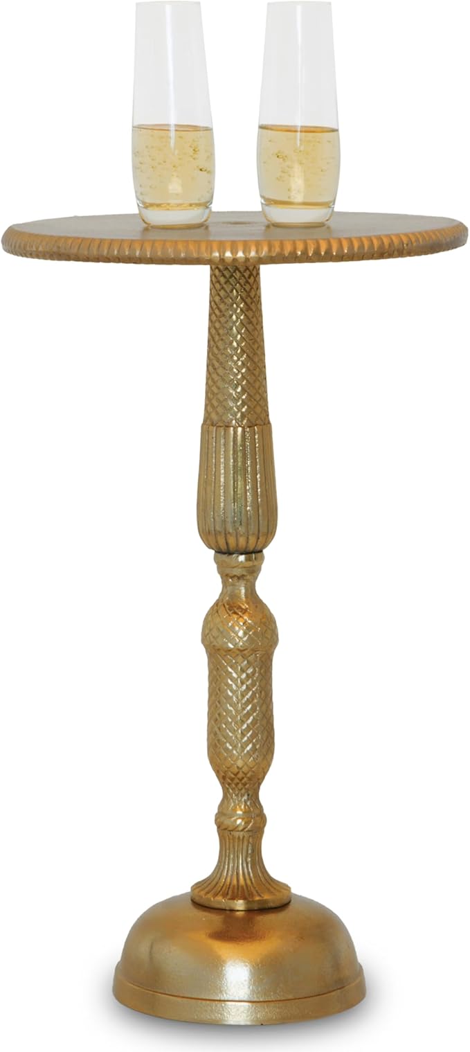 OBJET D'ART Small Round Gold Side Table, Hannah, 20" Height, Vintage Metal Accent, Side, Pedestal, Coctail and Drink Tables for Living Room and Small Spaces