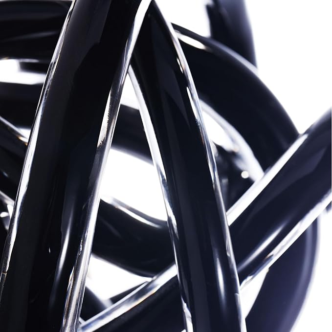 Luxury Lane Hand Blown Infinity Knot Sommerso Decorative Glass Ball for Bowls Home Decor 4 inch Tall Orbit Centerpiece Table Decoration Sculpture Black