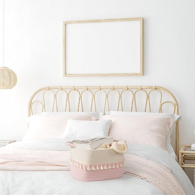 TeoKJ Storage Baskets 3 Packs, Storage Basket for toys,Towel, Storage Bins, Woven Basket for Shelves Bedroom Laundry Nursery, White & Pink