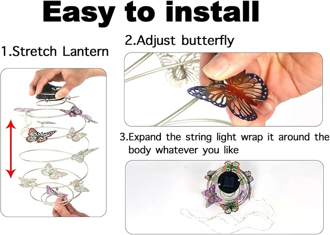 2 Pack Butterfly Solar Lights Outdoor Hanging Lantern with Handle, Solar Powered Butterflies Garden Decor for Outside Patio Yard Porch Pathway Butterfly Gifts for Women (Warm White LED Lights)