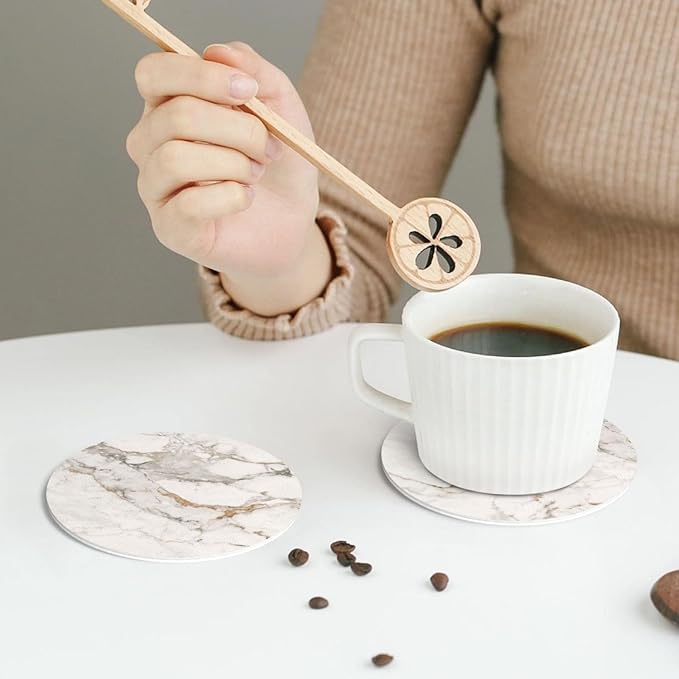 White Grey Gold Marble Coasters Set of 6 Coasters for Drinks Absorbent Double-Sided Leather PVC Coaster for Tabletop Protection Coffee Table Decor Ideal for Home Decor House Warming Gifts