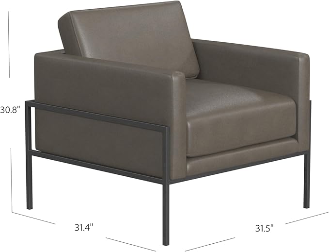 HomePop Modern Metal Frame Accent Chair Home Décor|Accent Chairs for Living Room & Bedroom - Pewter Gray Faux Leather