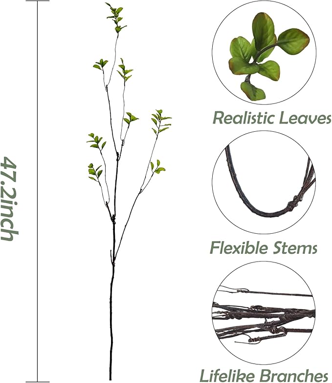 4 Pcs Artificial Ficus Branches Faux Eucalyptus Stems, 47.2 Inch Fake Greenery Stems Artificial Plants for Vase Filler Decoration, Fake Leaves Branches Centerpieces Decor