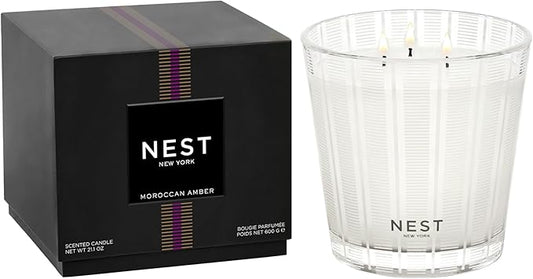 NEST New York Scented 3-Wick Candle, Moroccan Amber - 21.2 oz - Up to 100-Hour Burn Time - Reusable Glass Vessel