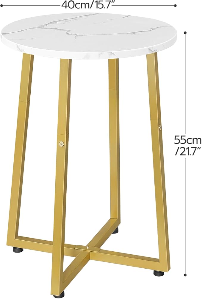 HOOBRO Side Table, Round Accent End Table with Sturdy Metal Pedestal, 15.7" Round Nightstand, for Living Room, Bedroom, Balcony, Office, Marble and Gold DM95BZ01