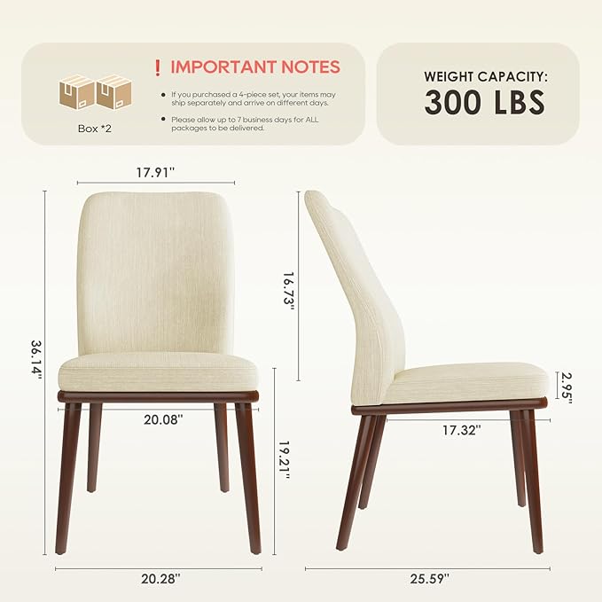 Modern Dining Chairs Set of 4, Upholstered Kitchen Chairs with High Back, Padded Fabric Dining Room Chair with Solid Wood Legs for Restaurant/Cafe/Home, Beige