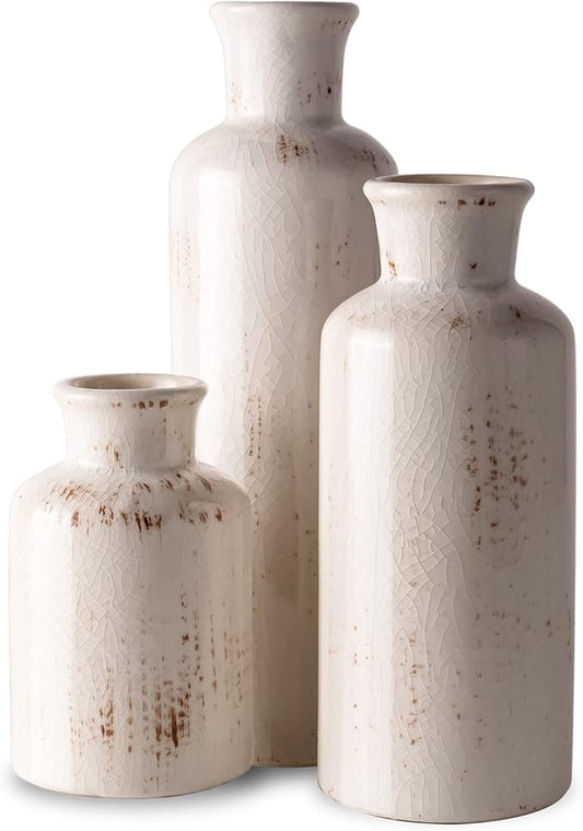 Ceramic Vase Set - 3 Small Vases,KAYLYNN Ceramic Vases for Rustic Home Decor, Living Room Decor, Table Décor, Bookshelf, Mantel Decor, Vases for Centerpieces, Vases for Flowers, Decorative