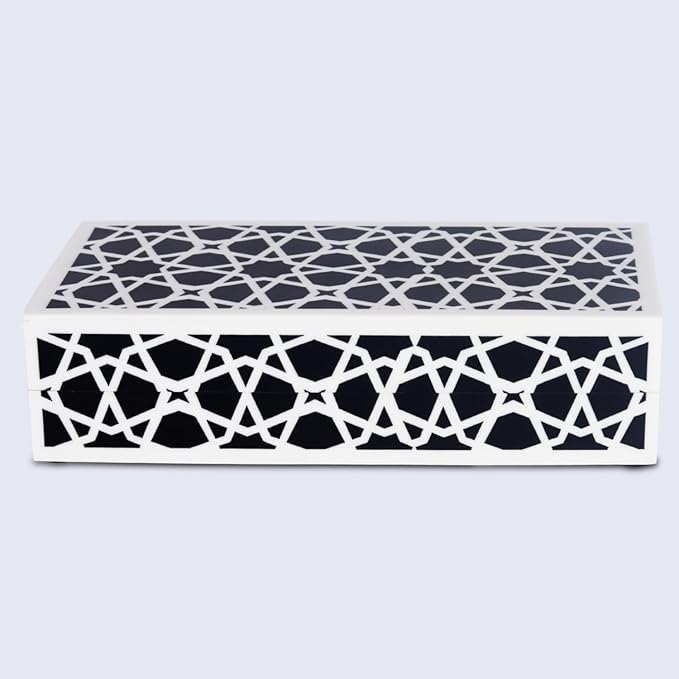 Handicrafts Home Handmade Zellij Collection Decorative Jewelry Box Organizer – Keepsakes, Trinkets, and Home Decor – Antique Coffee Table Storage, Memory Box, Farmhouse Style Decor, 10x4.5x2.5