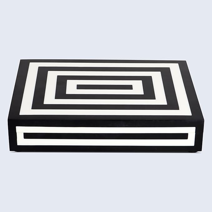 Handicrafts Home Decorative Storage Box with Lid- 6x8x1.5” Small Keepsake, Trinket Box, Memory Box- Decorative Boxes for Home Decor, Centre Table, Giftable Storage Accent- Concentric - Black White