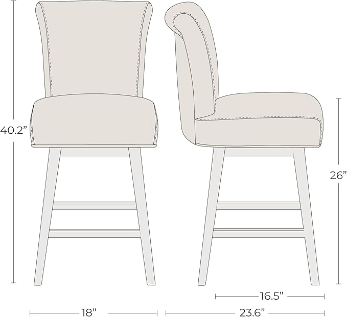 CHITA 26 Inch Counter Height Swivel Bar Stools Set of 2, FSC Certified Modern Upholstered Faux Leather Swivel Barstool Chair with Back, Stone Grey