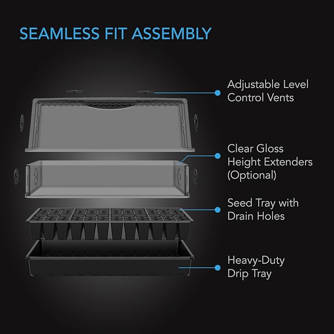 AC Infinity Large Humidity Dome, Heavy-Duty Germination Kit with 3 mm Thick Clear Dome, Sturdy Drip Tray, 6x12 Cell Seedling Tray, and Vented Height Extension Panels, for Seed Starting, Cloning Plants