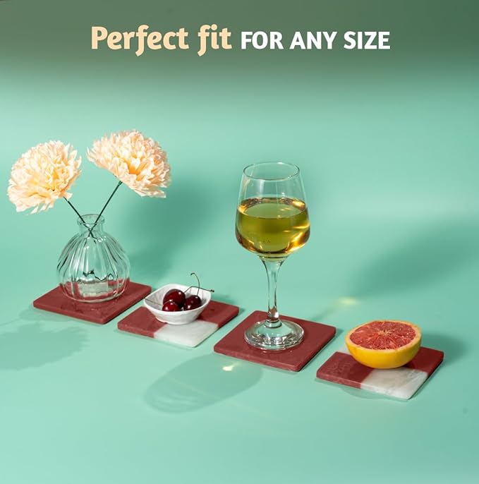 Folkulture Coasters Set of 4 | (4") Fall Coaster for Coffee Table | Burnt Red Coasters for Drinks | Cute Cup Coaster Waterproof for Bar Decor or Living Room Decor | Fall-Decor or Fall Table Decor