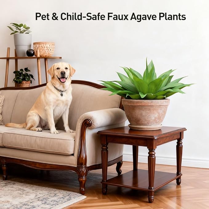 Artificial Agave Plant,28in Faux Plants Outdoor Decor,UV Resistant Large Potted Greenery,Realistic Plastic Succulents for Patio Porch Entryways Office Garden,Set of 2