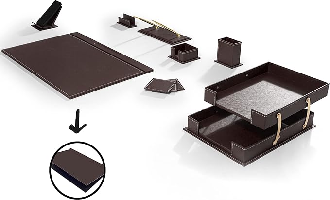MOOGCO Bonded Set - Desk Accessories - Leather Desk Organizer - Bonded Leather Set - Office Desk Accessories - Home Office Accessories - Desk Supplies - Leather Desk Set - Office Accessories