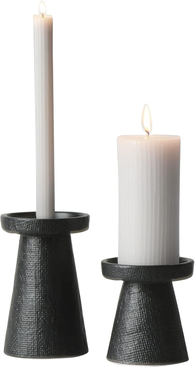 Main + Mesa Stoneware Pillar & Taper Candle Holders, Set of 2