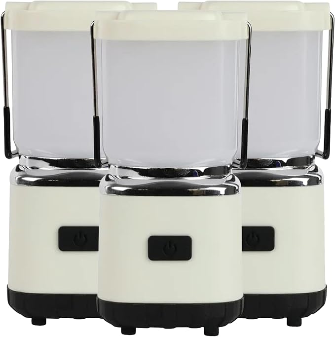 LUXPRO LP189 Mini Lantern - USB-C Rechargeable Camping Light - with 4 Color Modes - Dimmable LED Portable Lantern for Hiking & Emergency - Handy Compact Design (Beige, 3-Pack)