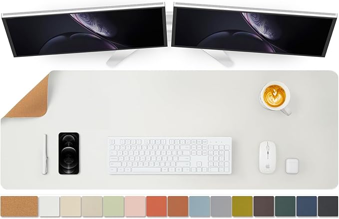 Large Cork Desk Mat - 47.2"x 17" Desk Pad for Office and Home - Ideal for Large Mouse Pad and Desk Mats on Top of Desks(White)