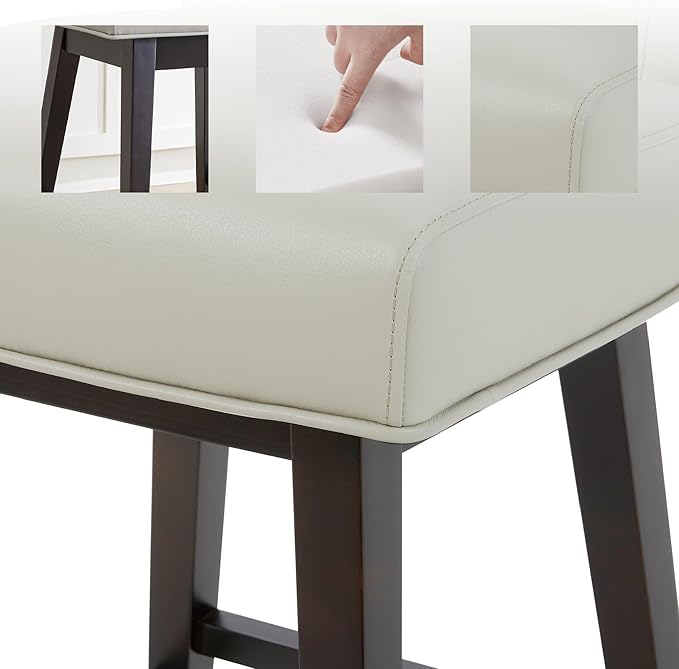 CHITA 26 Inch Counter Height Swivel Bar Stools Set of 4, FSC Certified Modern Upholstered Faux Leather Swivel Barstool Chair with Back, Creamy Grey