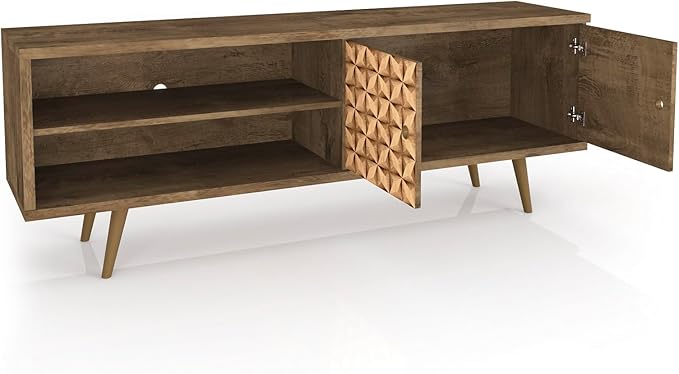 Manhattan Comfort Liberty Mid Century Modern TV Stand for Televisions up to 60 Inches, Bedroom and Living Room Entertainment Center with Storage, Shelves, and Cabinet, 63" Wide, Brown/3d Print