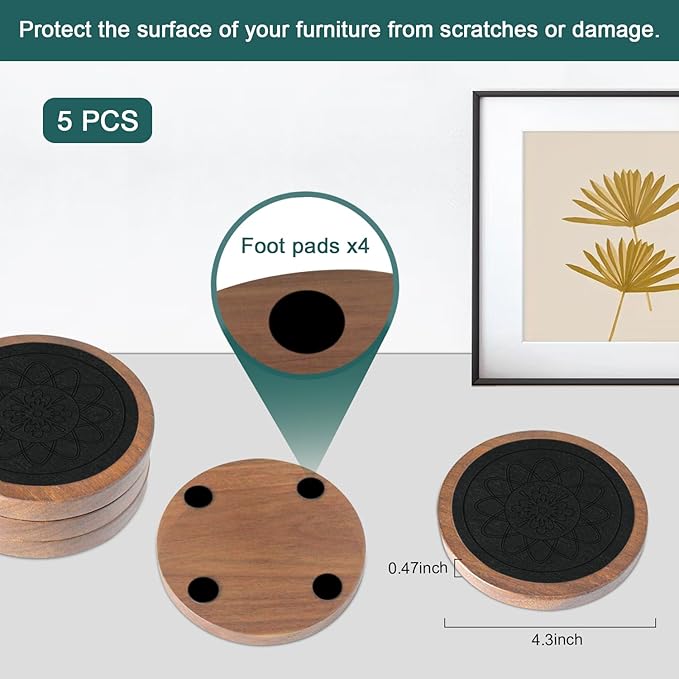 Wood Coasters for Drinks, Minacun Absorbent Coaster Sets of 5, Drinks Coasters for Coffee Tabletop Protection, Non-Slip, Non-Stick, Suitable for Kinds of Cups Wooden Table Drink, 4.3 Inches Black