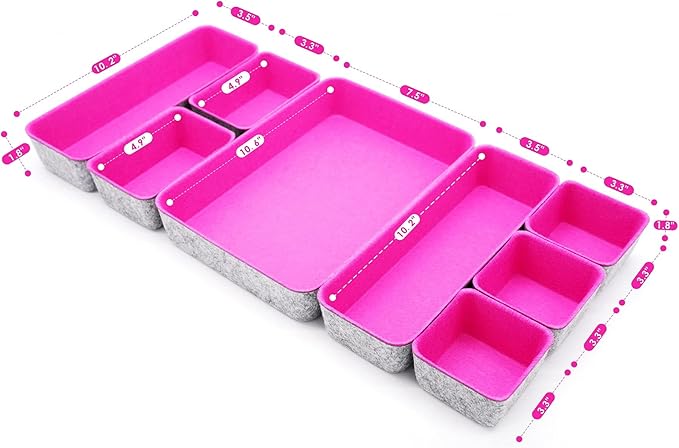 Welaxy desk drawer organizers tray for office suppliers entryway catchall key holder makeup crafts pens decluttering 8-piece fall gift (‎hot pink)