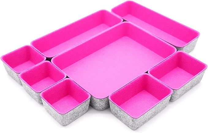 Welaxy desk drawer organizers tray for office suppliers entryway catchall key holder makeup crafts pens decluttering 8-piece fall gift (‎hot pink)