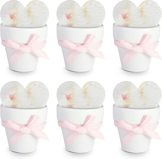Set of 6 Seed Paper – 6 Pink Hearts & 6 White Pots with Bow for Baby Shower, Gender Reveal, Birthday, & Other Milestone Celebrations