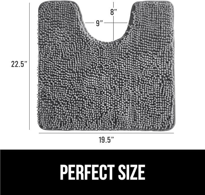 GORILLA GRIP Plush Absorbent Shaggy Chenille Bath Rug Mat for Oval Toilet Base with Rubber Backing, Machine Washable Rugs, Soft Microfiber Contour Mats for Toilets, Bathroom Decor, Grey