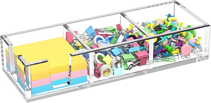 Acrylic Sticky Note Holder, Self-Stick Note Pad Holder W/O Pads - Note Dispenser Memo Pad Holder Desk Organizer for School Office Home (3''x3'' 3IN1 Clear)
