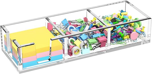 Acrylic Sticky Note Holder, Self-Stick Note Pad Holder W/O Pads - Note Dispenser Memo Pad Holder Desk Organizer for School Office Home (3''x3'' 3IN1 Clear)
