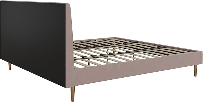 Mr. Kate Daphne Upholstered King Bed Frame with Headboard, Modern Platform Velvet King Bed Frame, Blush Velvet
