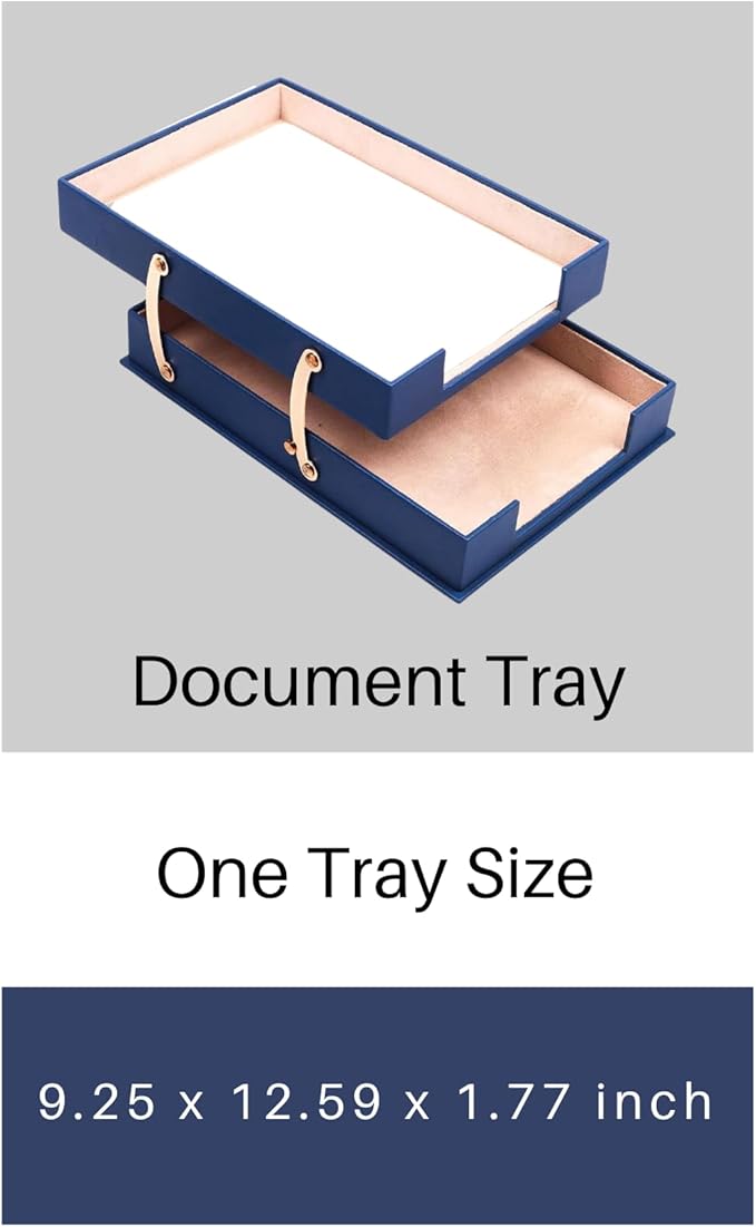Leather Document Tray Double-Desk Organizer-Office Accessories-Desk Accessories-Office Supplies-Office Organizer - Office Gifts (Blue)