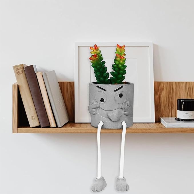 Zerzsy Artificialplant Succulents in Cement Pots with Hanging Leg, Kitchen Shelf Decor, Bathroom Shelf Decoraion, Home Sheves Decoration Accents, Office Wall Decor - Set of 1