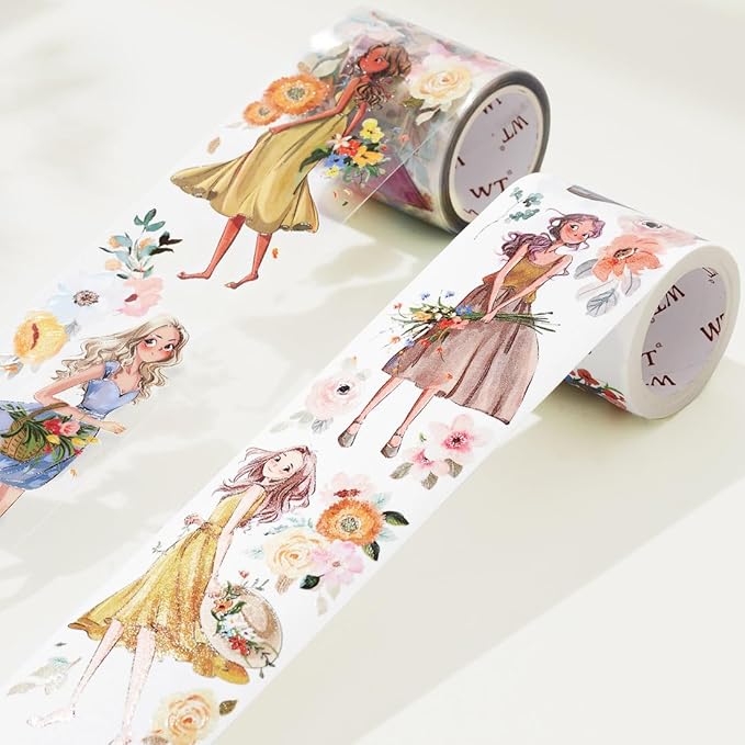 WT Carefree Washi Tape, Original Designs, Characters Figures Girls Decorative, Craft, Bujo Planner Supplies, Watercolor Flower Tape, DIY Journaling Supplies