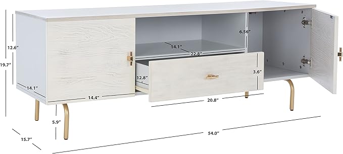 SAFAVIEH Genevieve TV Stand for up to 65" Flatscreen – Grey & White Washed Finish, Mid-Century Modern Storage Cabinet, Entertainment Media Console (MED5000E)