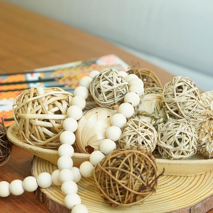 Qingbei Rina Brown Decorative Balls for Bowls,Assorted Vase Filler for Centerpieces,Wicker Rattan Balls Decorative Orbs Woven Spheres, Bowl Fillers for Home Decor Wedding