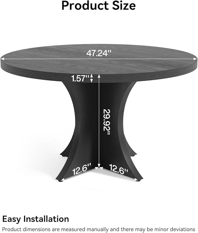 LITTLE TREE Round Dining Table for 4-6, 47.24 Inches Farmhouse Wooden Kitchen Table with Spacious Tabletop for Dining Room, Black