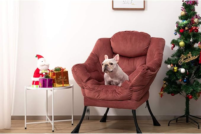 HollyHOME Modern Fabric Large Lazy Chair, Accent Oversized Comfy Reading Chair, Thick Padded Cozy Lounge Chair with Armrest, Steel Frame Leisure Sofa Chair for Living Room, Bedroom, Dorm, Dusty Rose