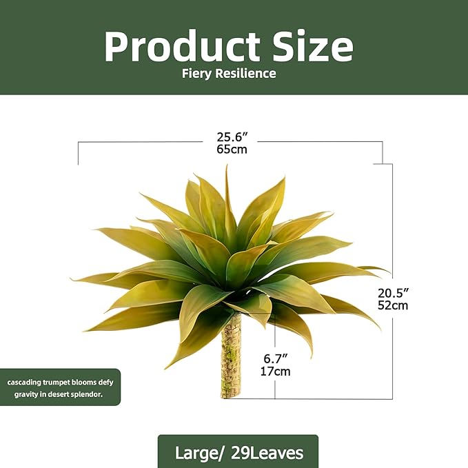 Artificial Plants Outdoors Faux Agave Fake Greenery Outdoor Artificial Plant 28" Fake Plant for Indoor Home Decor Plastic Plant Outdoor Decor Front Porch Decor Faux Cactus(Yellow 2Pcs)No Vase