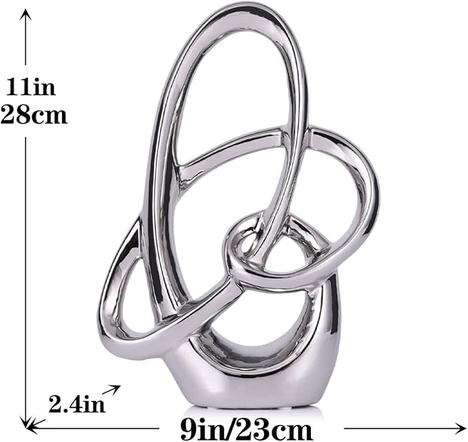 Modern Silver Decor Ceramic Statue - Abstract Home Accent & Tabletop Figurine for Living Room, Bedroom, Bathroom, Office, Shelf, Mantel - Wedding, Coffee Table, Dining Room Centerpiece Decoration