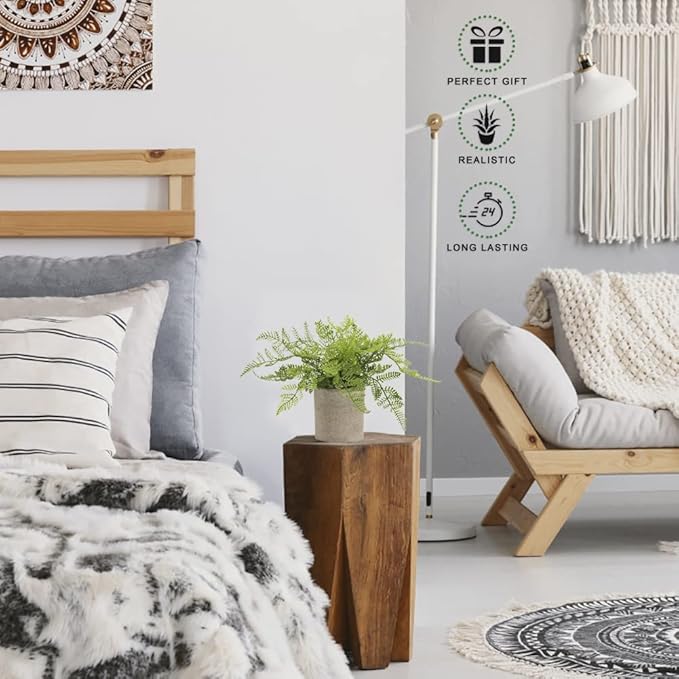 Small Fake Plant Potted Plants Artificial Decor Silk Ferns Plant Faux Plants in Pots for Home Living Room Bedroom Desk Bathroom Window Shelf Farmhouse Decoration