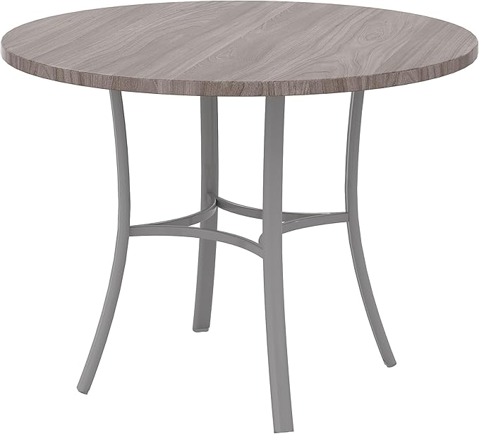VECELO 36" Round Dining Table for 4, Wood Grain Dinette with Metal Frame for Kitchen, Apartment, Home, Space-Saving, Elegant Grey