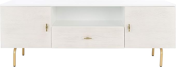 SAFAVIEH Genevieve TV Stand for up to 65" Flatscreen – White & White Washed Finish, Mid-Century Modern Storage Cabinet, Entertainment Media Console (MED5000C)