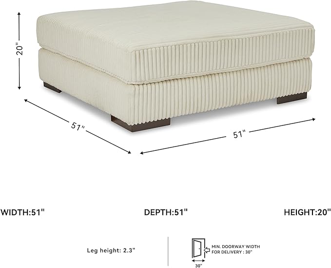 Signature Design by Ashley Lindyn Contemporary Square Tufted Upholstered Oversized Accent Ottoman, White