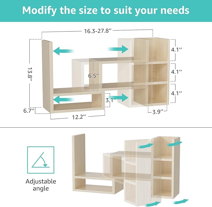 Desk Shelves Desktop Orgnizer Shlef - Natural Wood Tone Office Organization for Top of Desk Organizers and Accessories Corner Bookshelf Table Top Shelving Small Hutch Decorations for Office