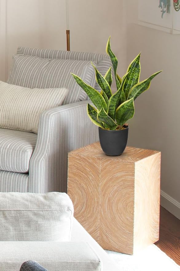 Artificial Snake Plant 11 Inch Small Potted Good Luck Plant Fake Snake Plants Faux Mother In Law Tongue Sansevieria Plant - Fake Laurentii for Indoor Outdoortall Fake Tropical Plant Home Office Decor