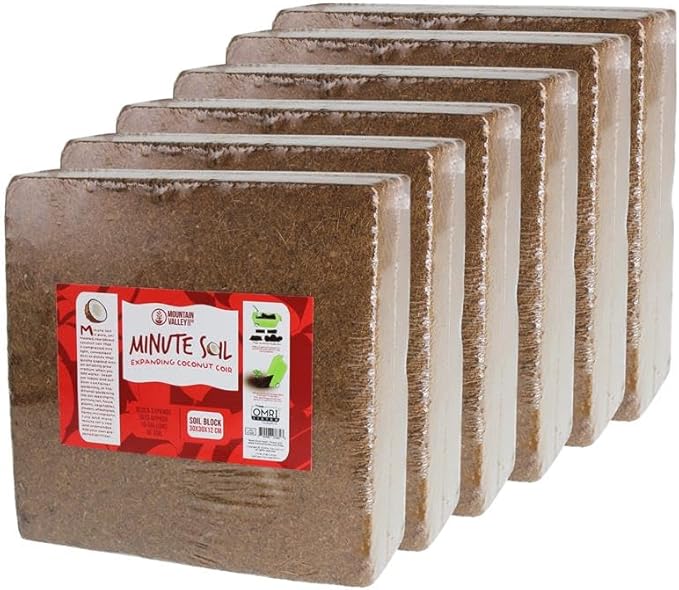 Minute Soil Bulk Coconut Coir Block 6-Pack – OMRI Listed for Organic Use – 72 lb Compressed Soil Expands with Water – Organic Grow Medium for Gardens & Farms