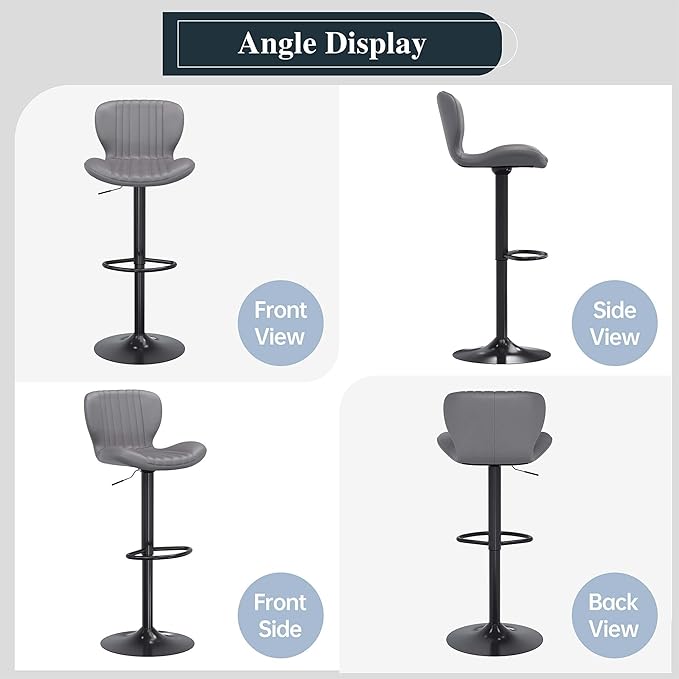 SUNLEI Swivel Swivel Bar Stools Set, Barstools Counter Height with Shell Shaped Backrest, Adjustable Moder Stools Pu Leather Bar Stool for Kitchen Counter, Island, Bars, Dining Room(Gray, Set of 6)